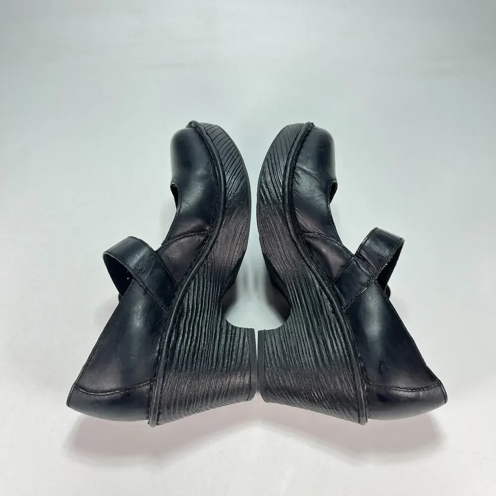 Born Mary Jane Black Leather Chunky Wedge Heels Pumps Shoes Women's Size 6.5M